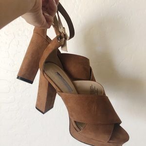 BCBG tan block heel sandals